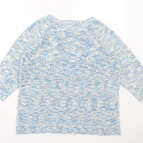 Preworn Womens Blue Round Neck Geometric Acrylic Pullover Jumper Size L