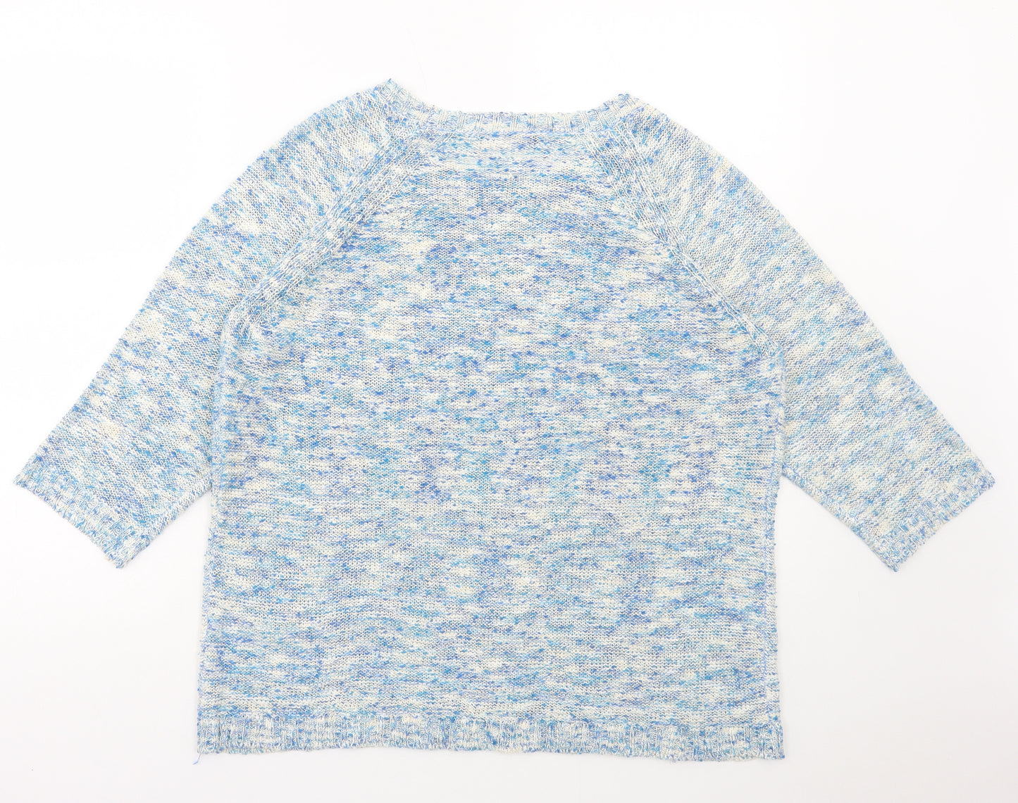 Preworn Womens Blue Round Neck Geometric Acrylic Pullover Jumper Size L