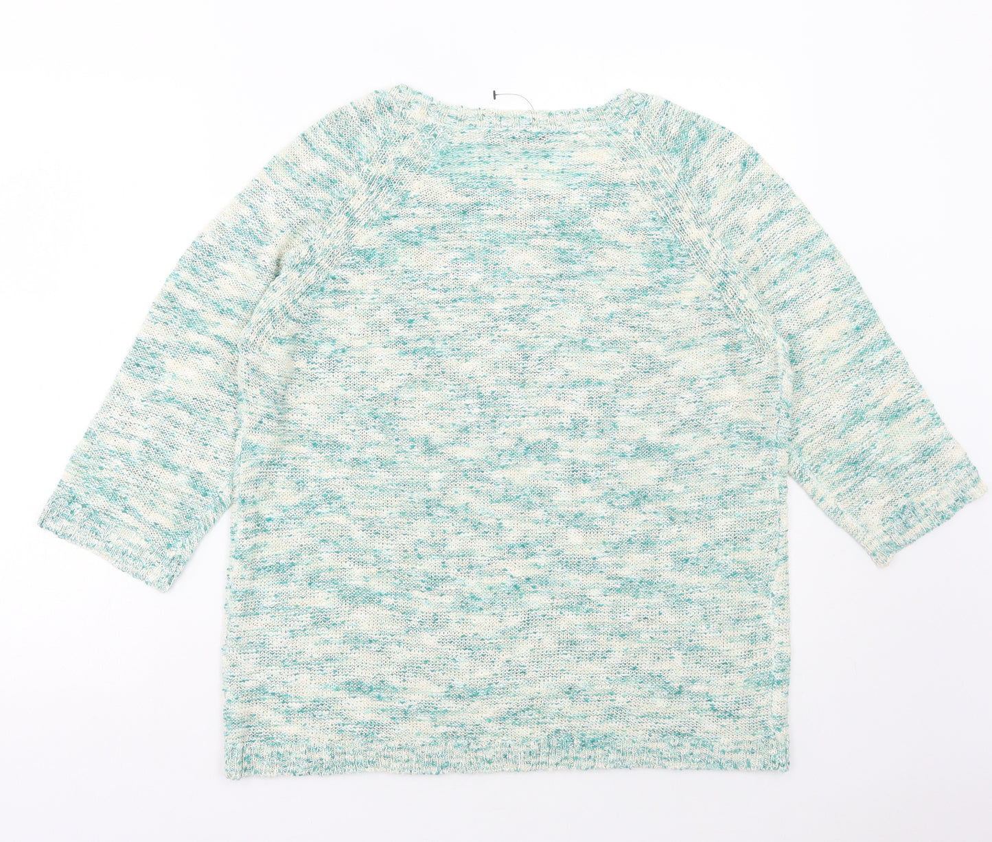 Bonmarché Womens Green Round Neck Geometric Polyamide Pullover Jumper Size L