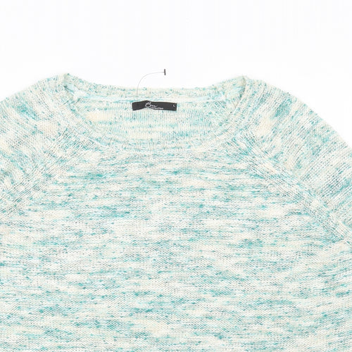 Bonmarché Womens Green Round Neck Geometric Polyamide Pullover Jumper Size L