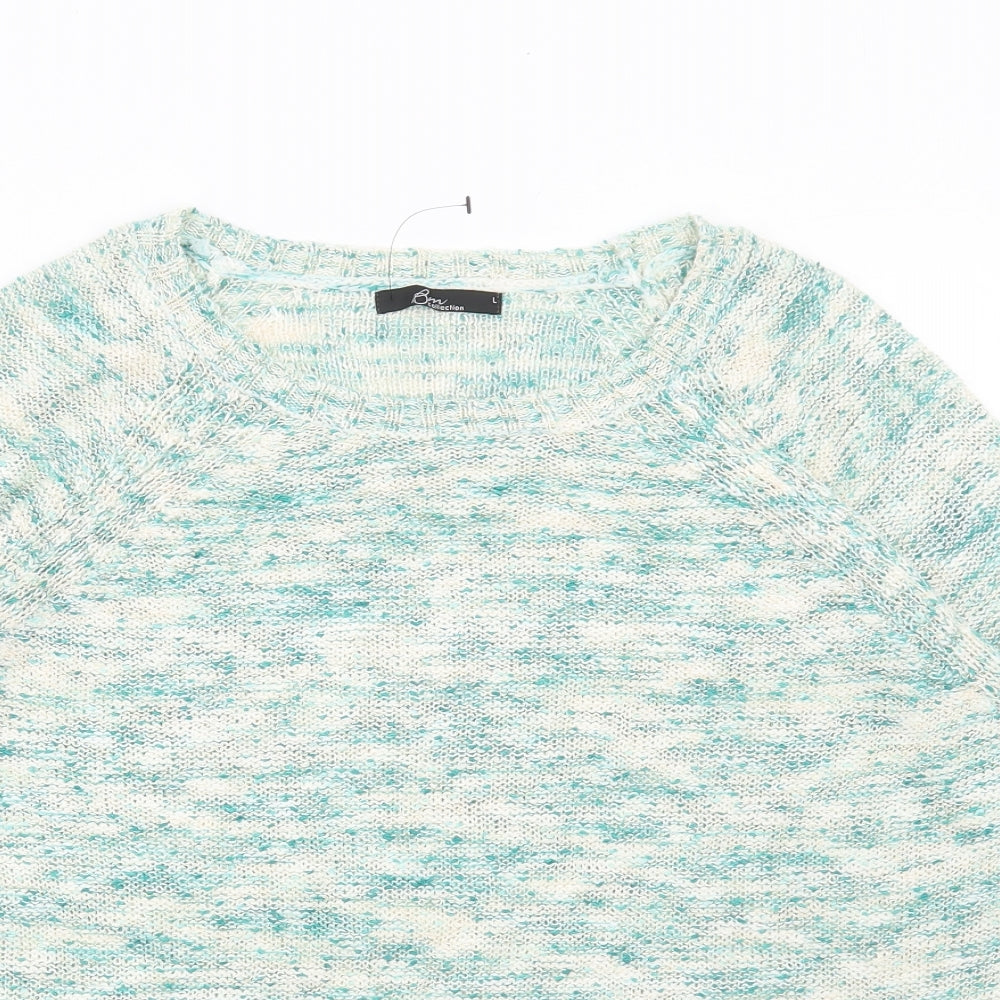 Bonmarché Womens Green Round Neck Geometric Polyamide Pullover Jumper Size L