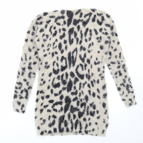 Krisp Womens Brown V-Neck Animal Print Polyester Pullover Jumper Size M - Leopard Print