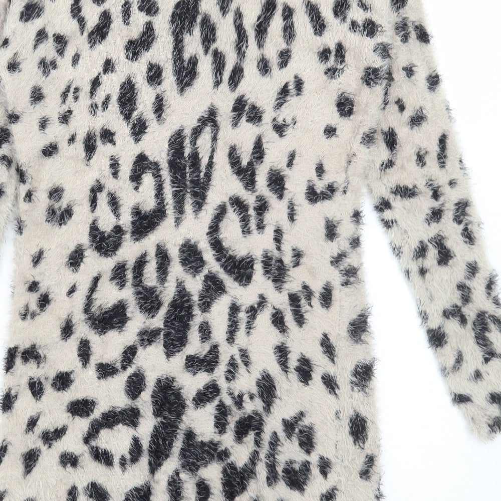 Krisp Womens Brown V-Neck Animal Print Polyester Pullover Jumper Size M - Leopard Print