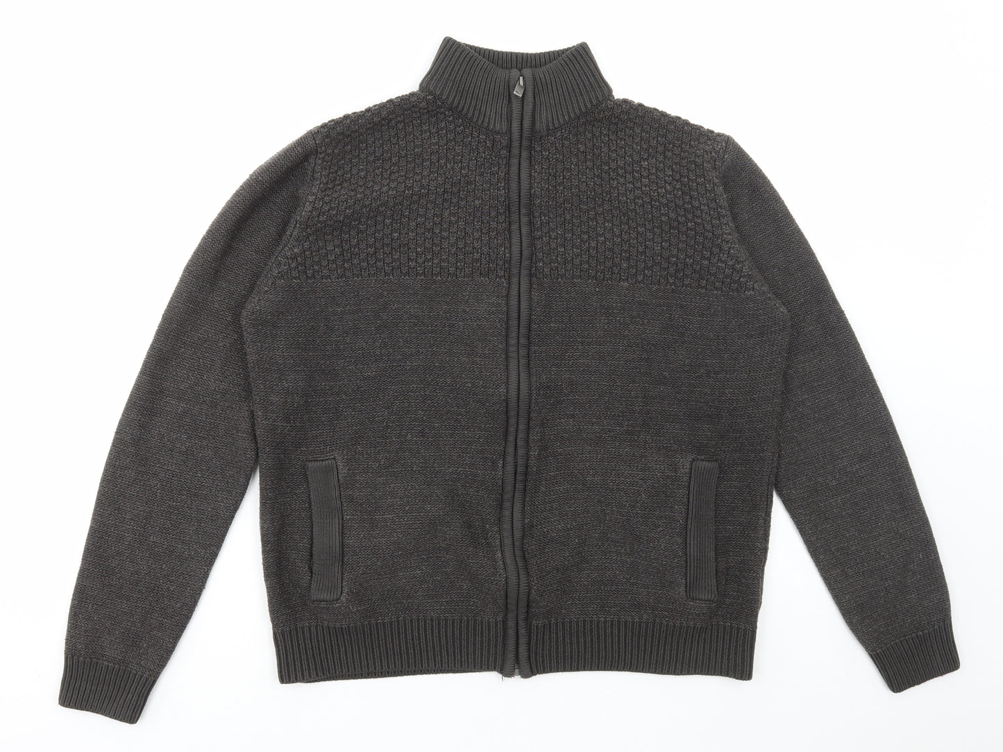 Marks and Spencer Mens Brown Collared Acrylic Full Zip Jumper Size M