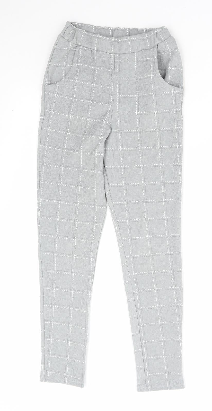 PRETTYLITTLETHING Womens Grey Check Polyester Jegging Leggings Size 4 L27 in