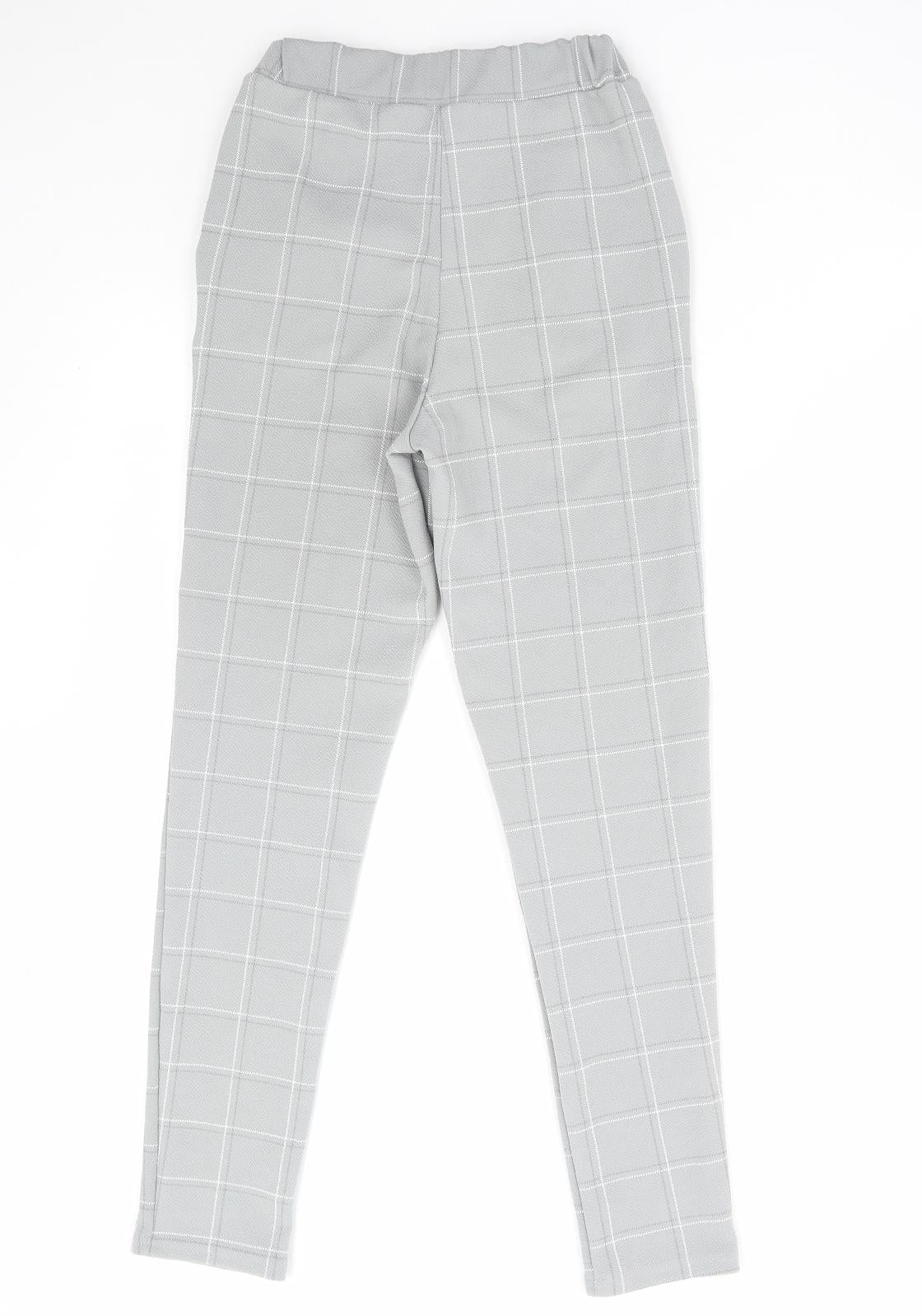PRETTYLITTLETHING Womens Grey Check Polyester Jegging Leggings Size 4 L27 in