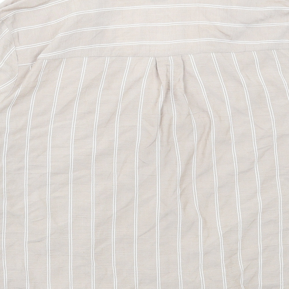 Primark Womens Beige Striped Viscose Basic Button-Up Size 16 Collared - Tie Front