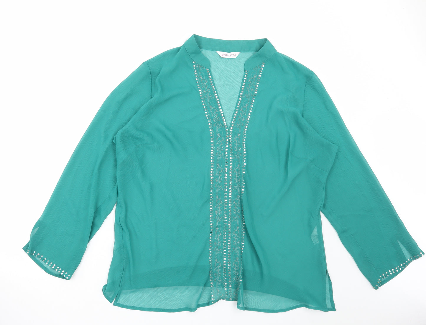 Bonmarché Womens Green Polyester Basic Blouse Size 24 V-Neck