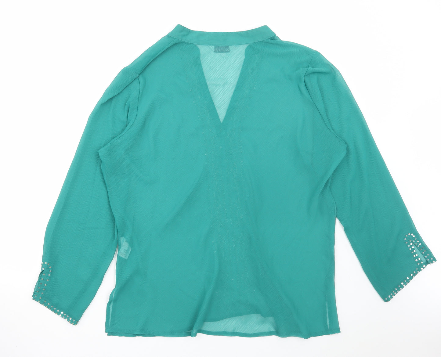 Bonmarché Womens Green Polyester Basic Blouse Size 24 V-Neck