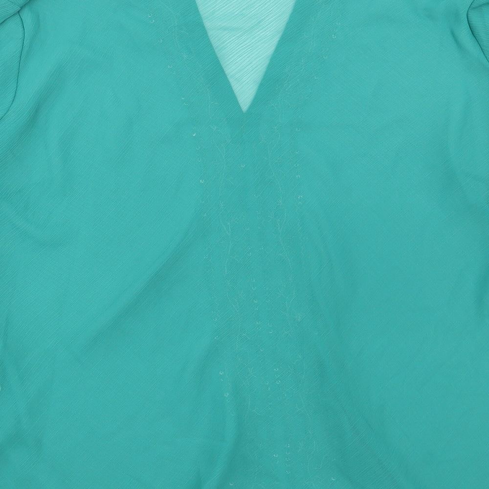 Bonmarché Womens Green Polyester Basic Blouse Size 24 V-Neck