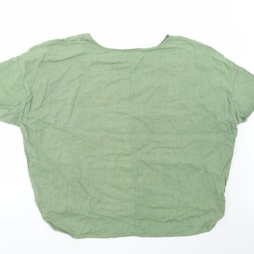 Carolyn Donnelly Womens Green Linen Basic T-Shirt Size XL Round Neck