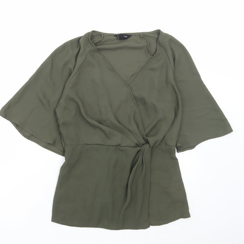 New Look Womens Green Polyester Basic Blouse Size 10 V-Neck