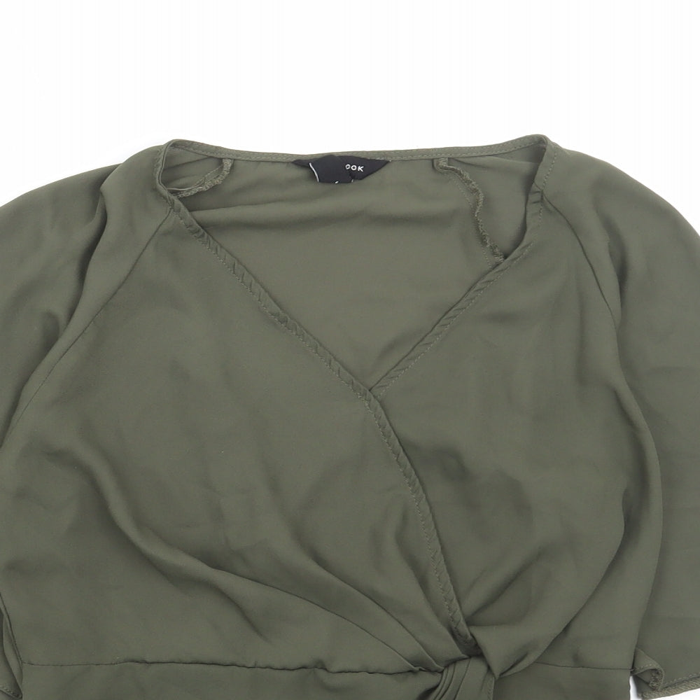 New Look Womens Green Polyester Basic Blouse Size 10 V-Neck