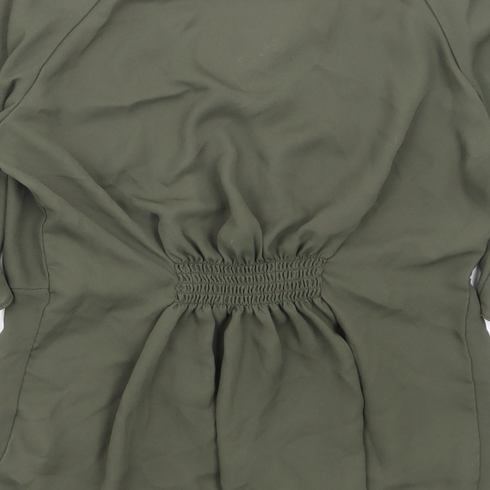 New Look Womens Green Polyester Basic Blouse Size 10 V-Neck
