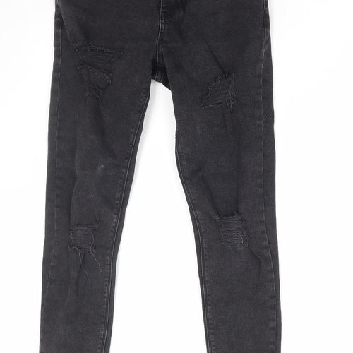 New Look Girls Black Cotton Skinny Jeans Size 12 Years Regular Zip - Distressed Denim