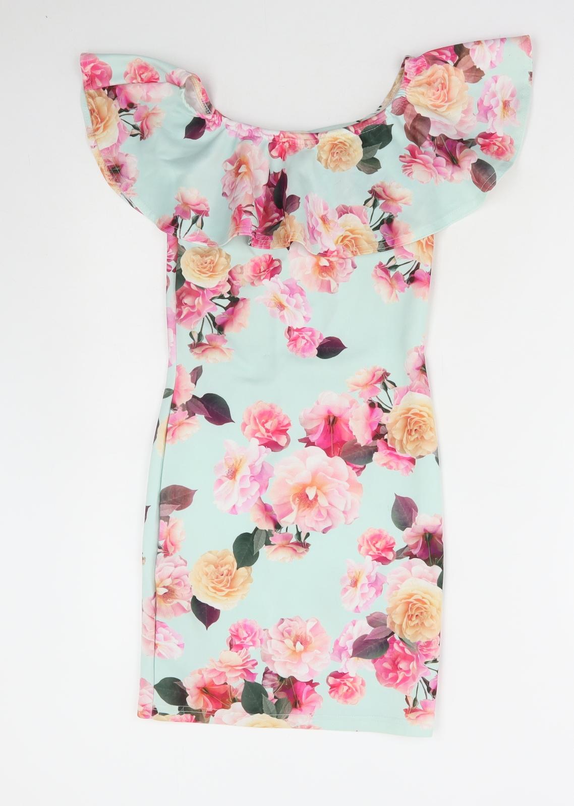 Miss E-vie Girls Multicoloured Floral Polyester Ball Gown Size 10-11 Years Off the Shoulder Pullover