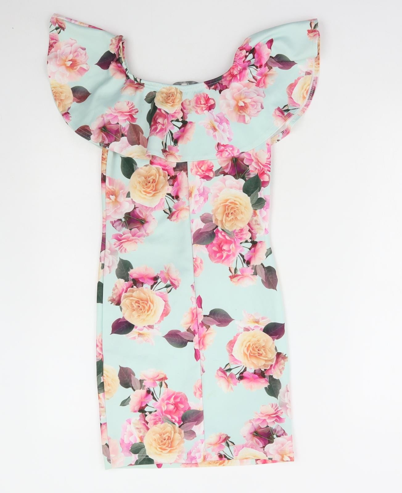 Miss E-vie Girls Multicoloured Floral Polyester Ball Gown Size 10-11 Years Off the Shoulder Pullover