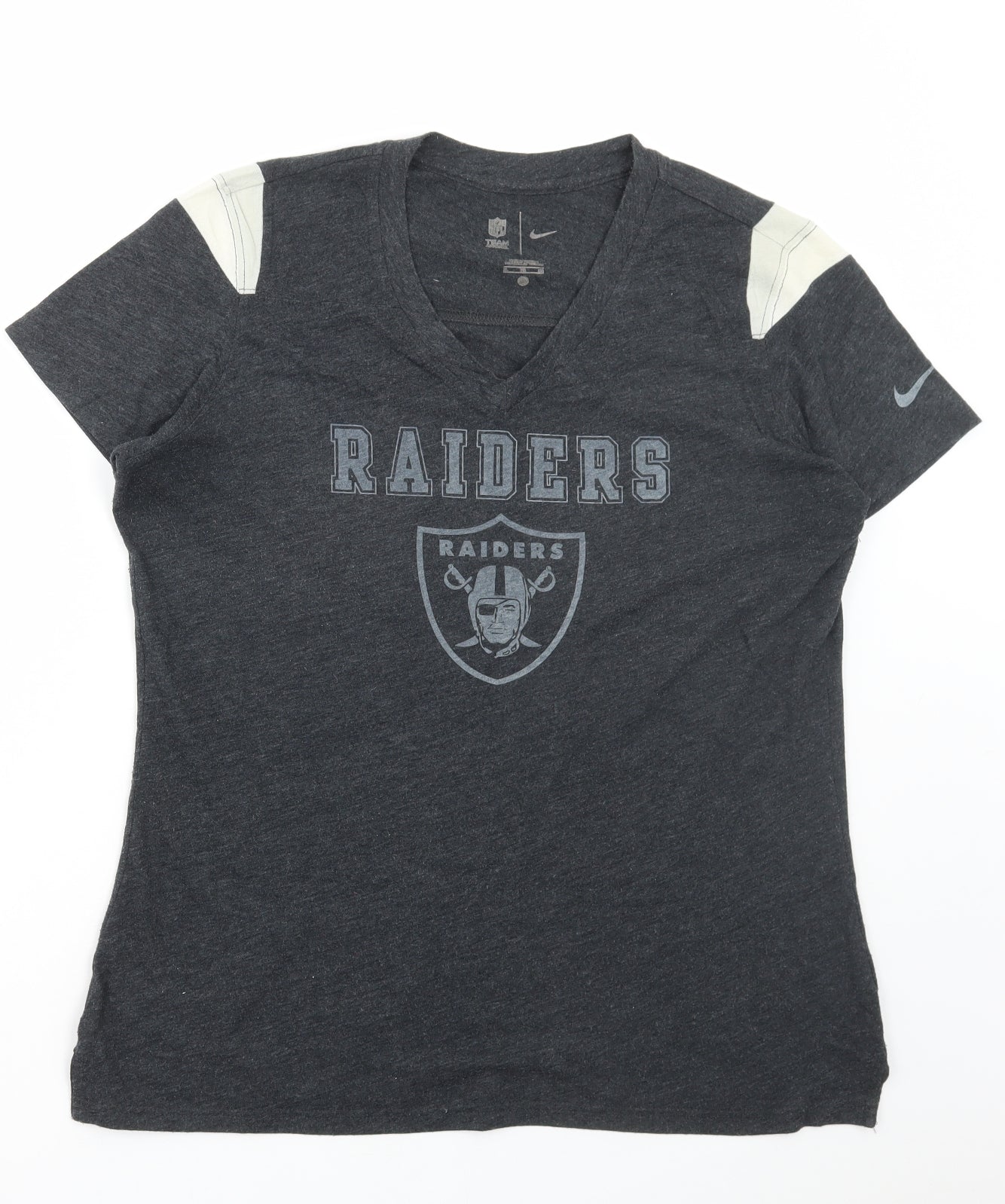 Nike Womens Grey Cotton Basic T-Shirt Size XL V-Neck - Raiders