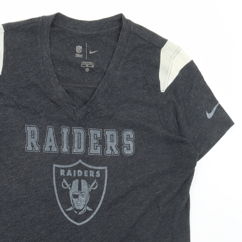 Nike Womens Grey Cotton Basic T-Shirt Size XL V-Neck - Raiders
