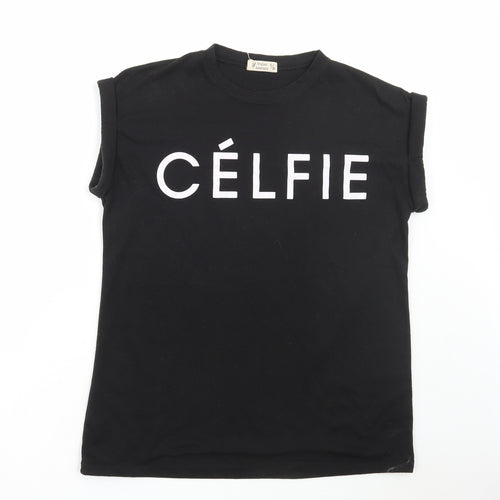 Original Essentials Womens Black Polyester Basic T-Shirt Size S Round Neck - Celfie