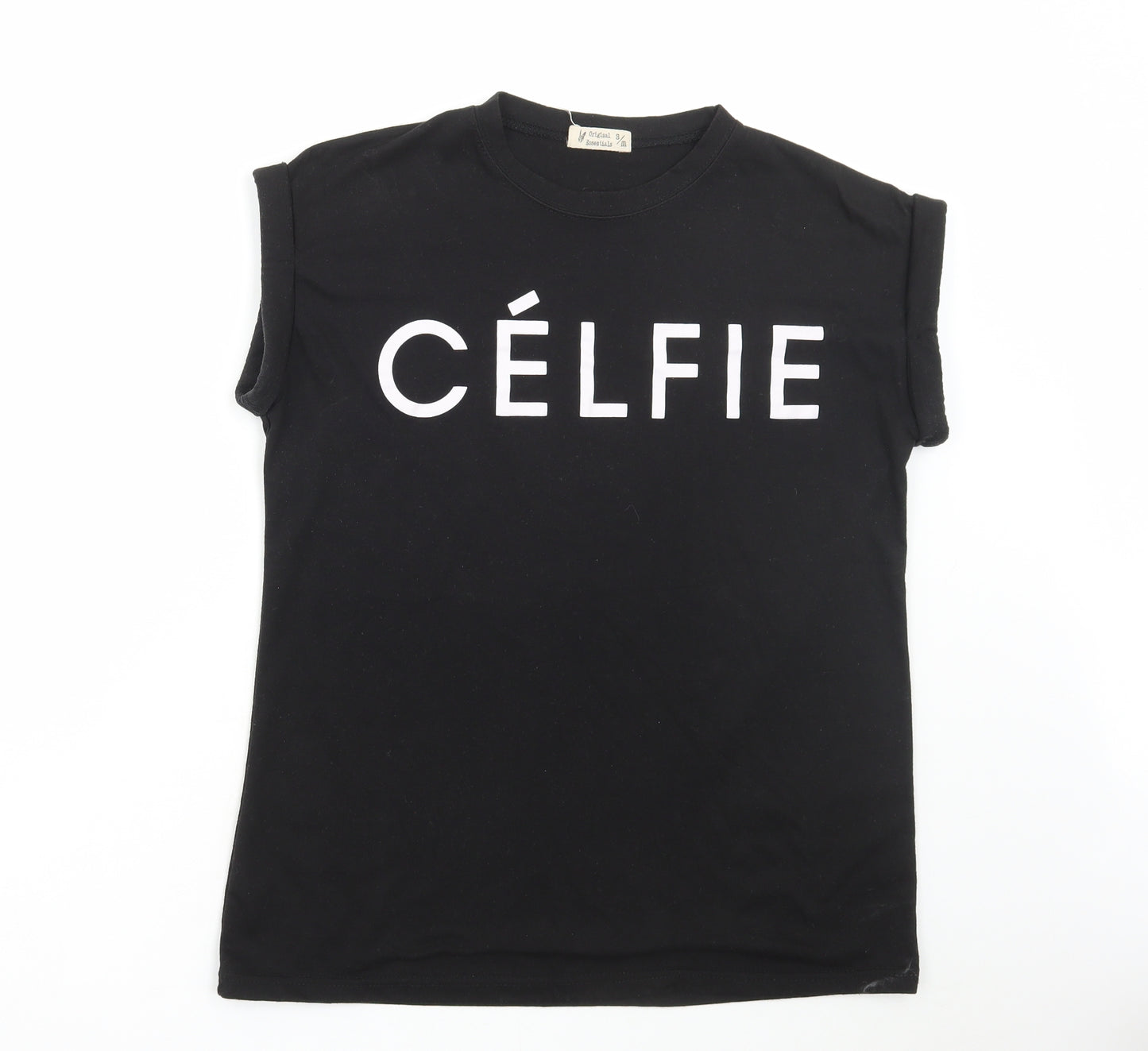 Original Essentials Womens Black Polyester Basic T-Shirt Size S Round Neck - Celfie
