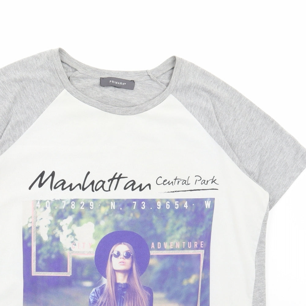 Primark Womens Grey Polyester Basic T-Shirt Size 14 Round Neck - Manhattan Broadway