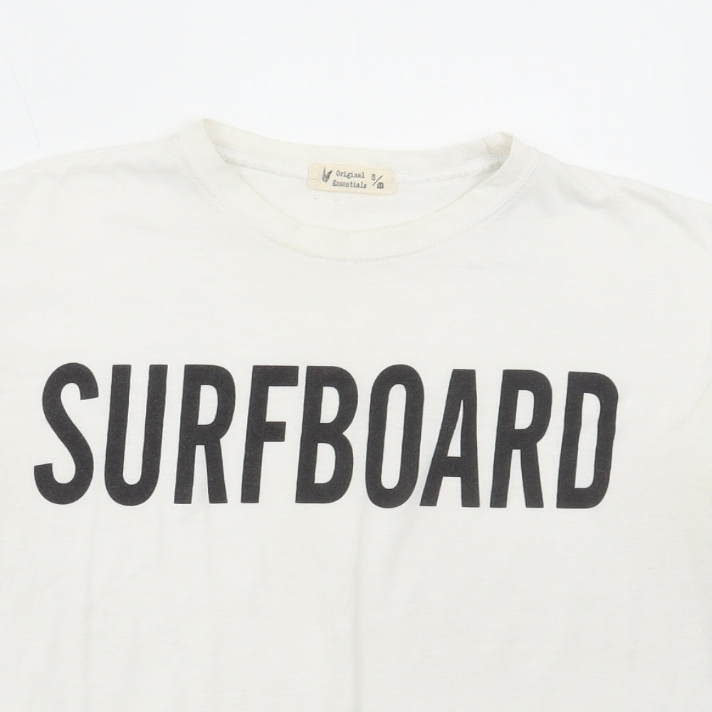 Original Essentials Womens White Polyester Basic T-Shirt Size S Round Neck - Surfboard