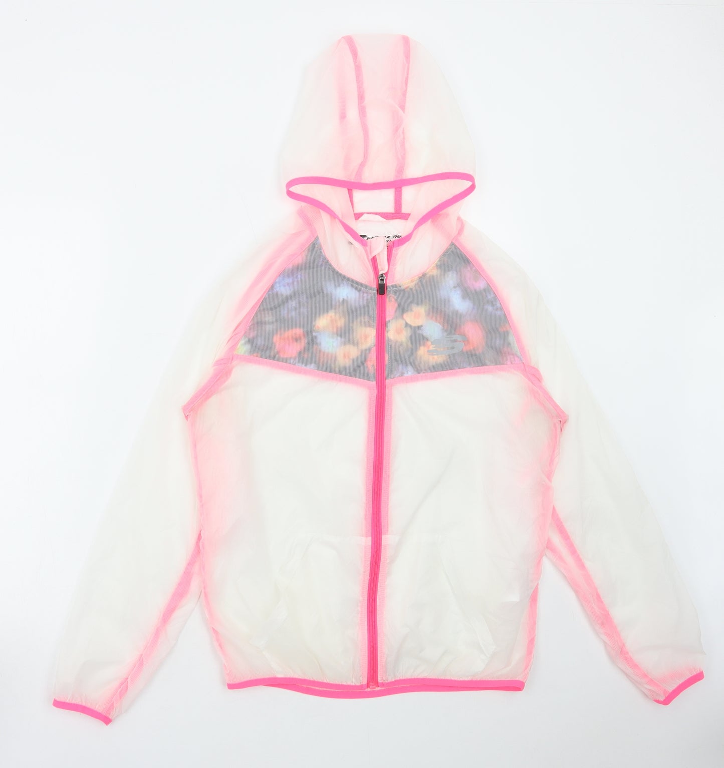 Sketchers Womens White Rain Coat Coat Size 14 Zip