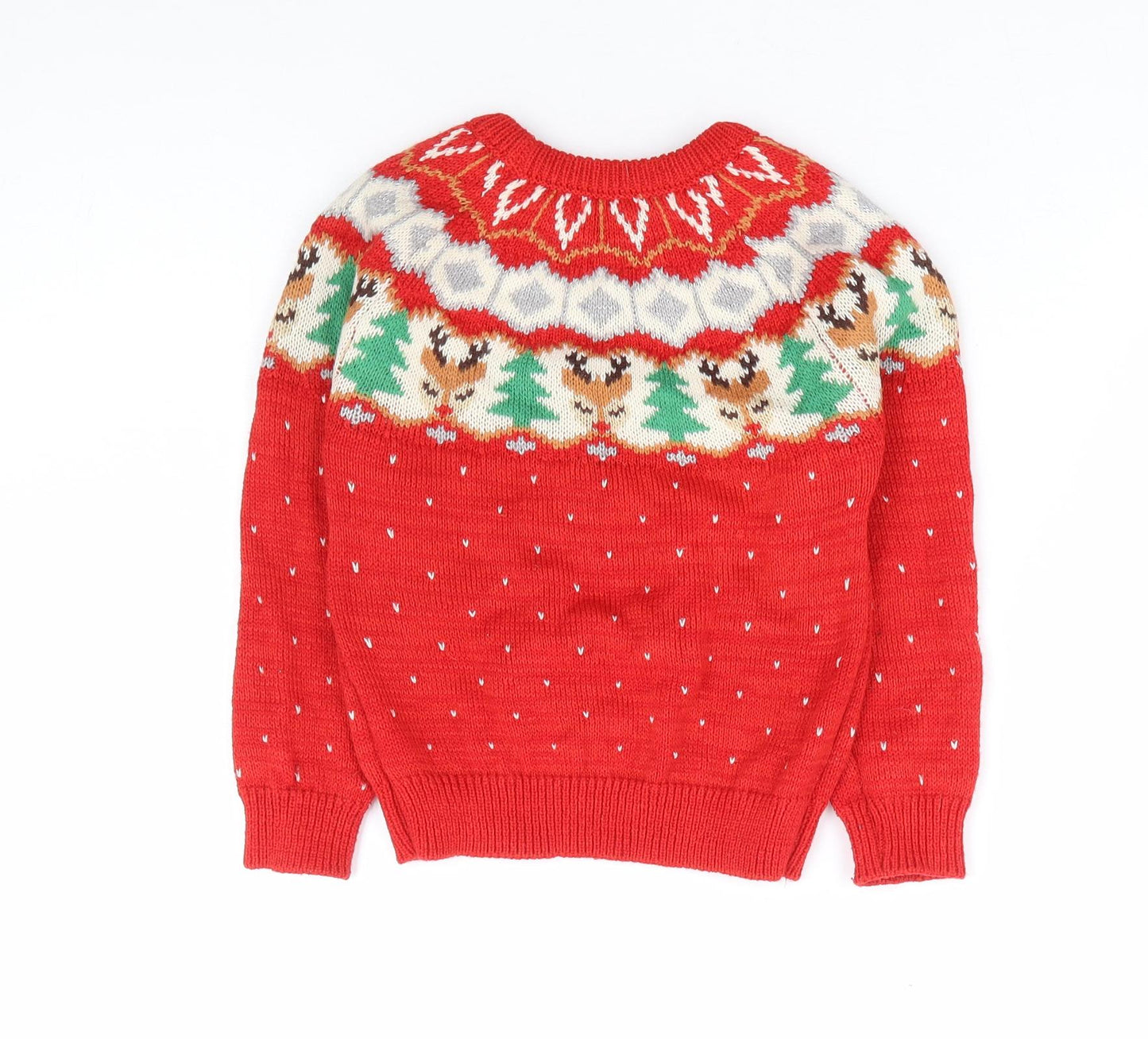 Nutmeg Girls Red Round Neck Geometric Acrylic Pullover Jumper Size 5-6 Years Pullover - Christmas Reindeer