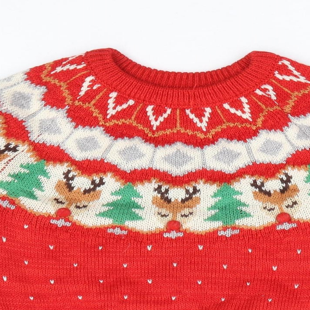 Nutmeg Girls Red Round Neck Geometric Acrylic Pullover Jumper Size 5-6 Years Pullover - Christmas Reindeer