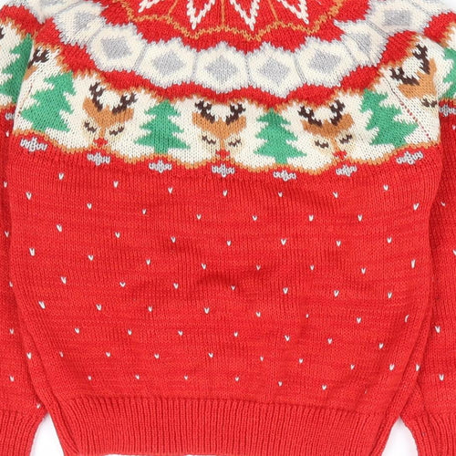 Nutmeg Girls Red Round Neck Geometric Acrylic Pullover Jumper Size 5-6 Years Pullover - Christmas Reindeer