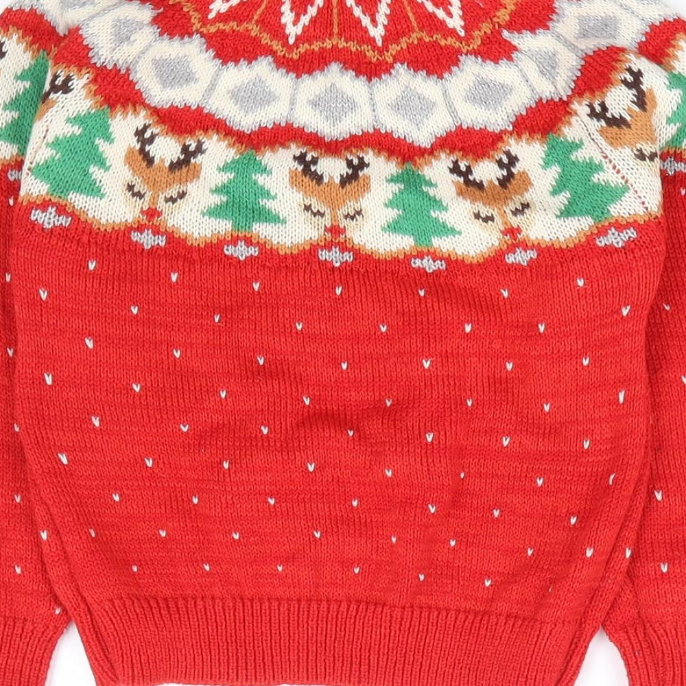 Nutmeg Girls Red Round Neck Geometric Acrylic Pullover Jumper Size 5-6 Years Pullover - Christmas Reindeer