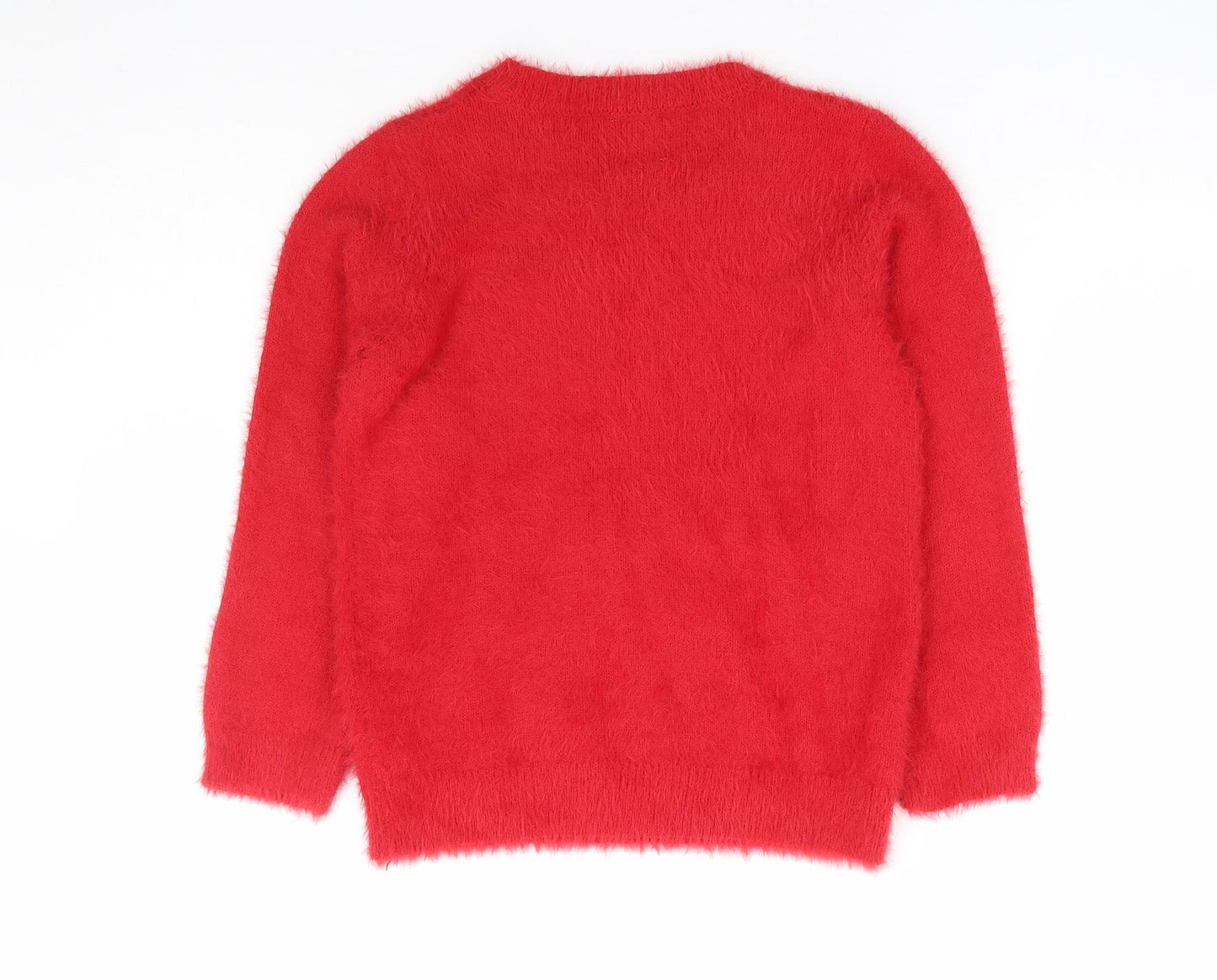 George Girls Red Round Neck Polyamide Pullover Jumper Size 7-8 Years Pullover - Fluffy Christmas Reindeer