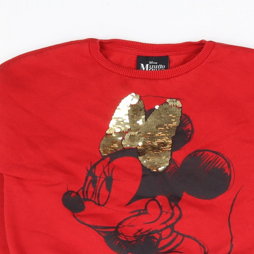 Matalan Girls Red Cotton Pullover Sweatshirt Size 9 Years Pullover - Minnie Mouse