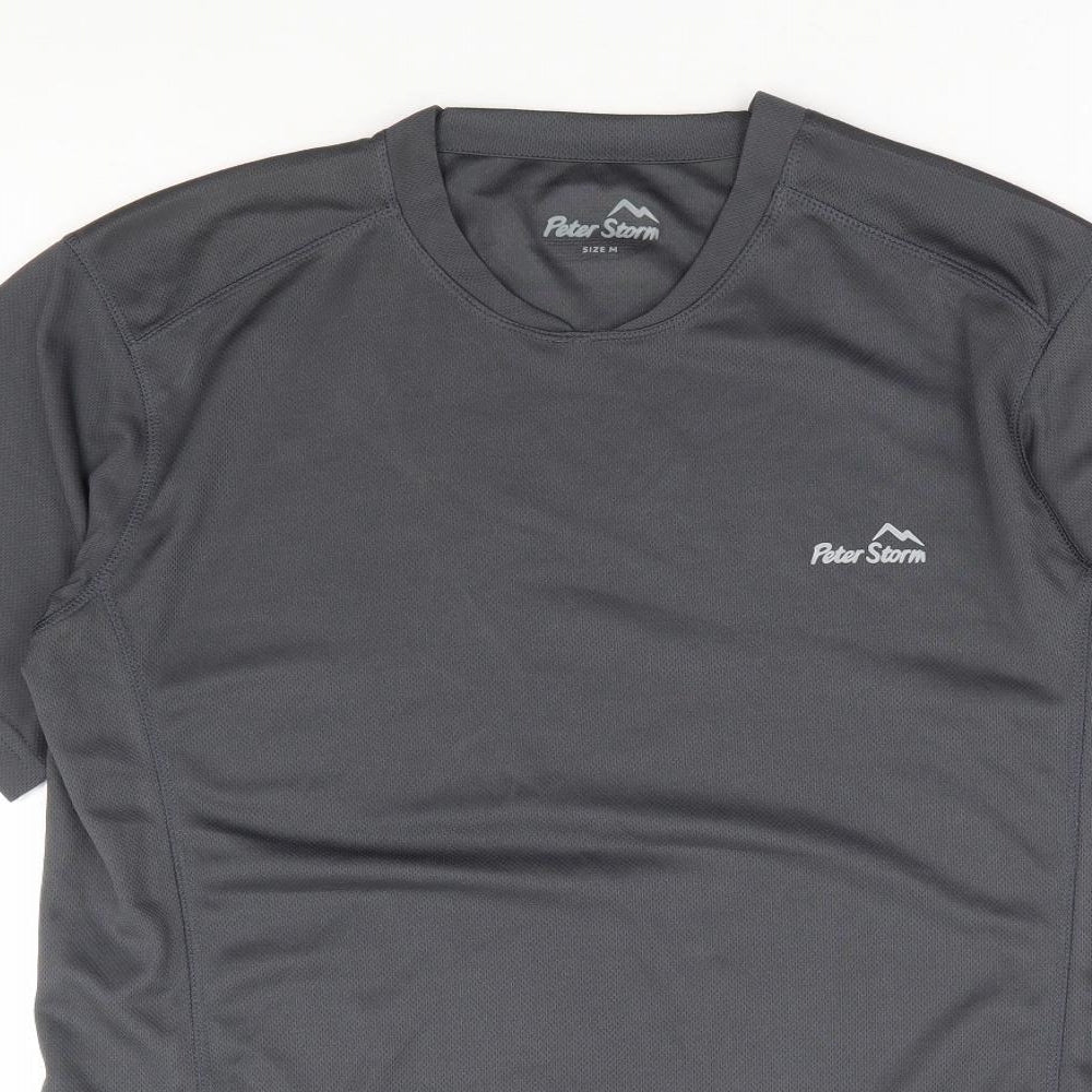 Peter Storm Mens Grey Polyester Basic T-Shirt Size M Round Neck Pullover