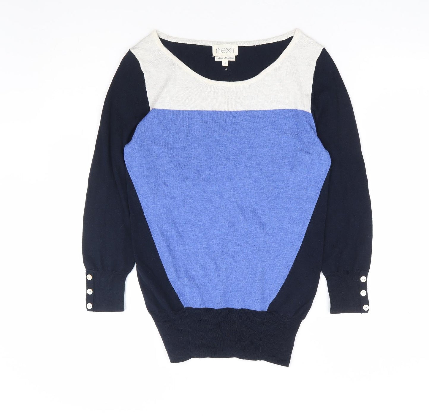 NEXT Womens Blue Boat Neck Cotton Pullover Jumper Size 8 - Colourblock