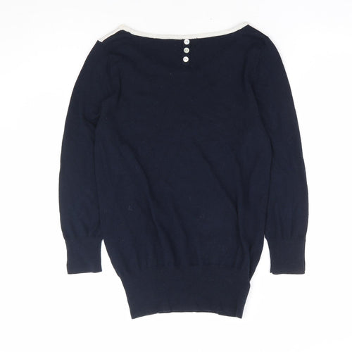 NEXT Womens Blue Boat Neck Cotton Pullover Jumper Size 8 - Colourblock