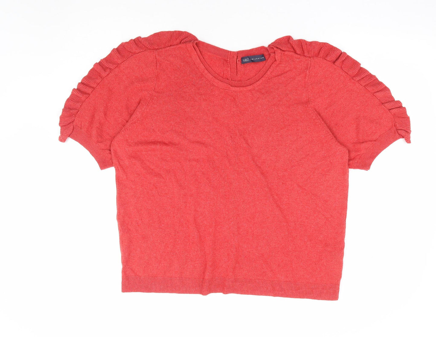 Marks and Spencer Womens Red Round Neck Viscose Pullover Jumper Size 16 - Back Button Detail