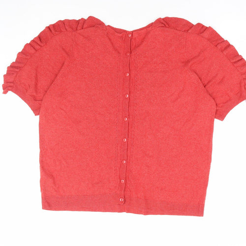Marks and Spencer Womens Red Round Neck Viscose Pullover Jumper Size 16 - Back Button Detail
