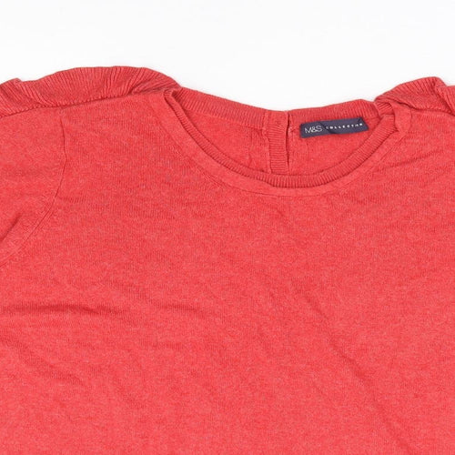 Marks and Spencer Womens Red Round Neck Viscose Pullover Jumper Size 16 - Back Button Detail