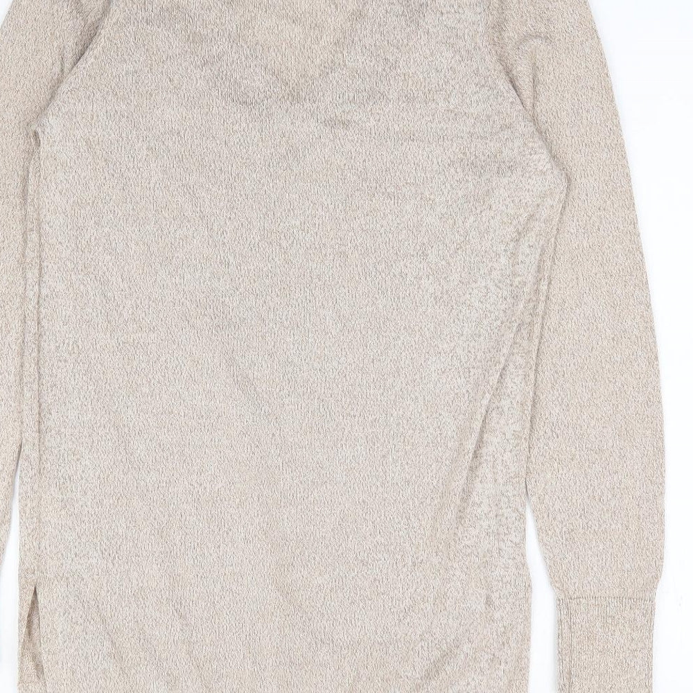F&F Womens Gold V-Neck Viscose Pullover Jumper Size 10 - Side Slits