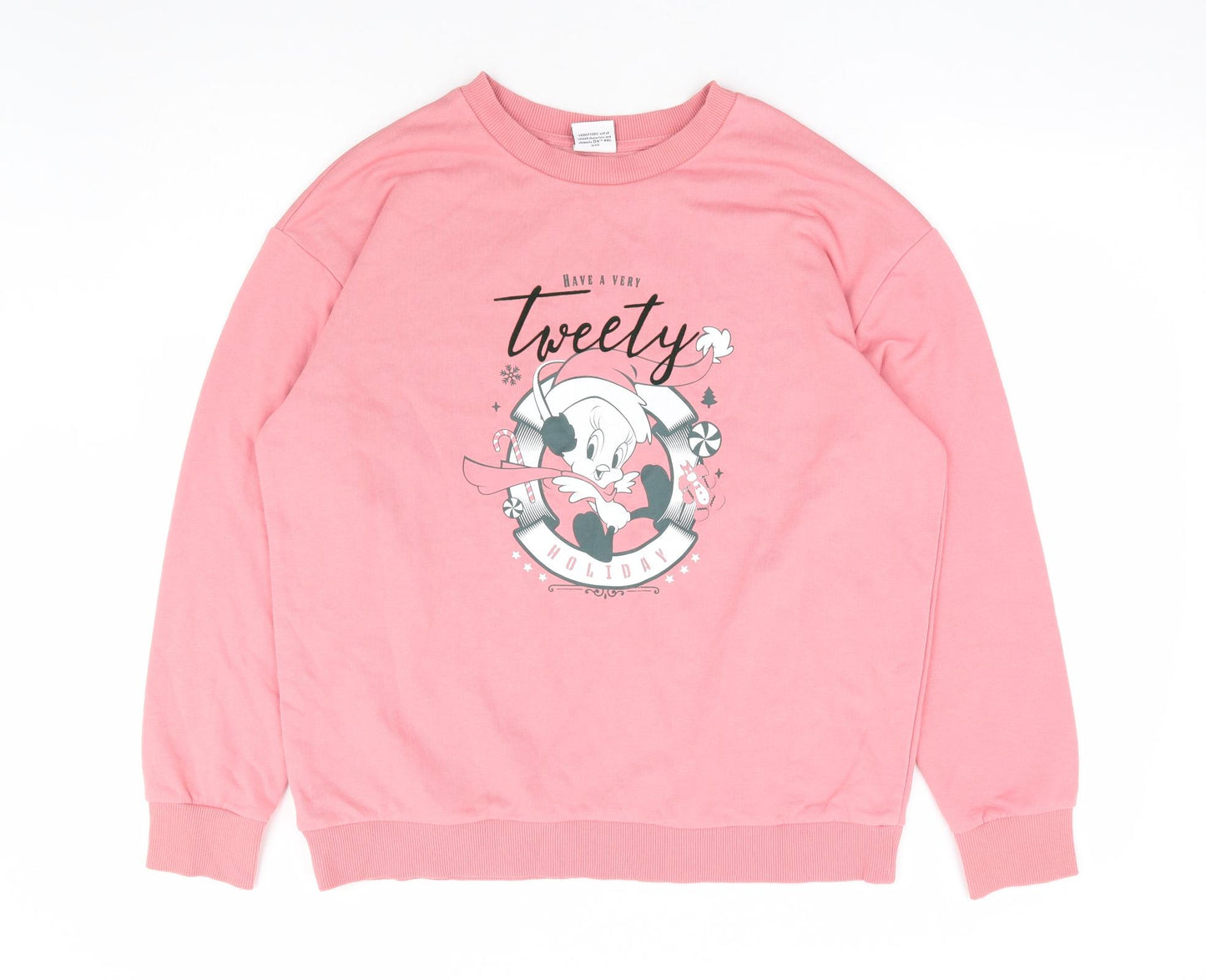 George Womens Pink Cotton Pullover Sweatshirt Size 12 Pullover - Christmas Tweety Bird