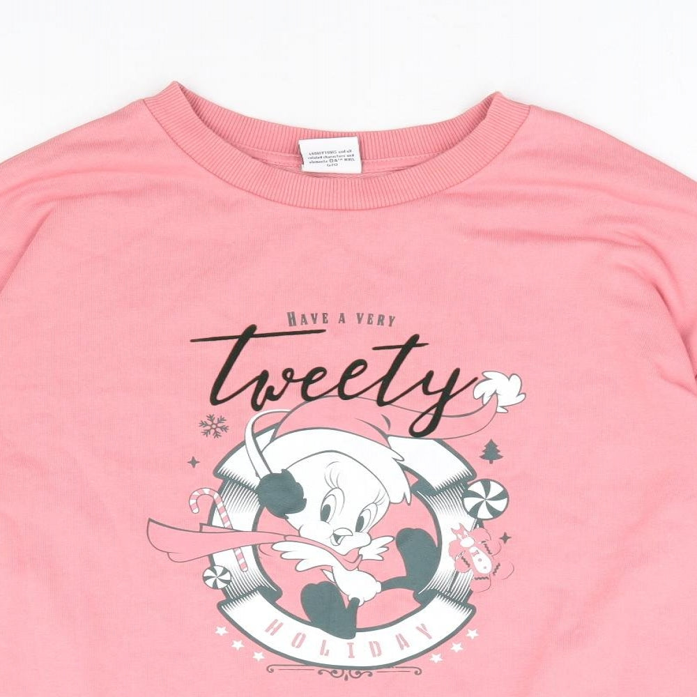 George Womens Pink Cotton Pullover Sweatshirt Size 12 Pullover - Christmas Tweety Bird