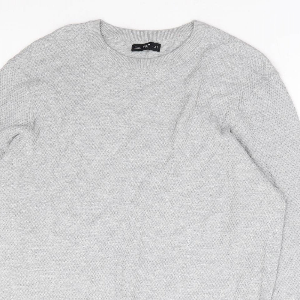 F&F Mens Grey Round Neck Cotton Pullover Jumper Size XL