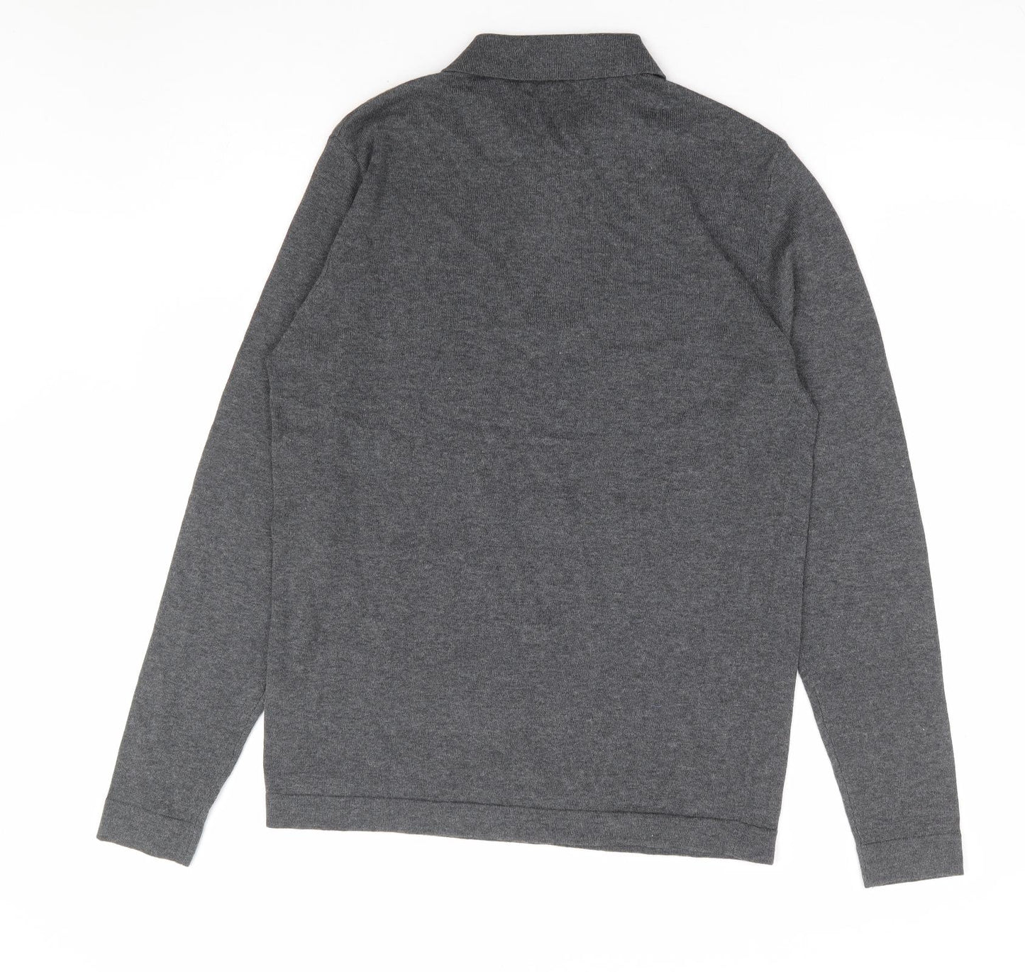 George Mens Grey Collared Cotton Pullover Jumper Size S