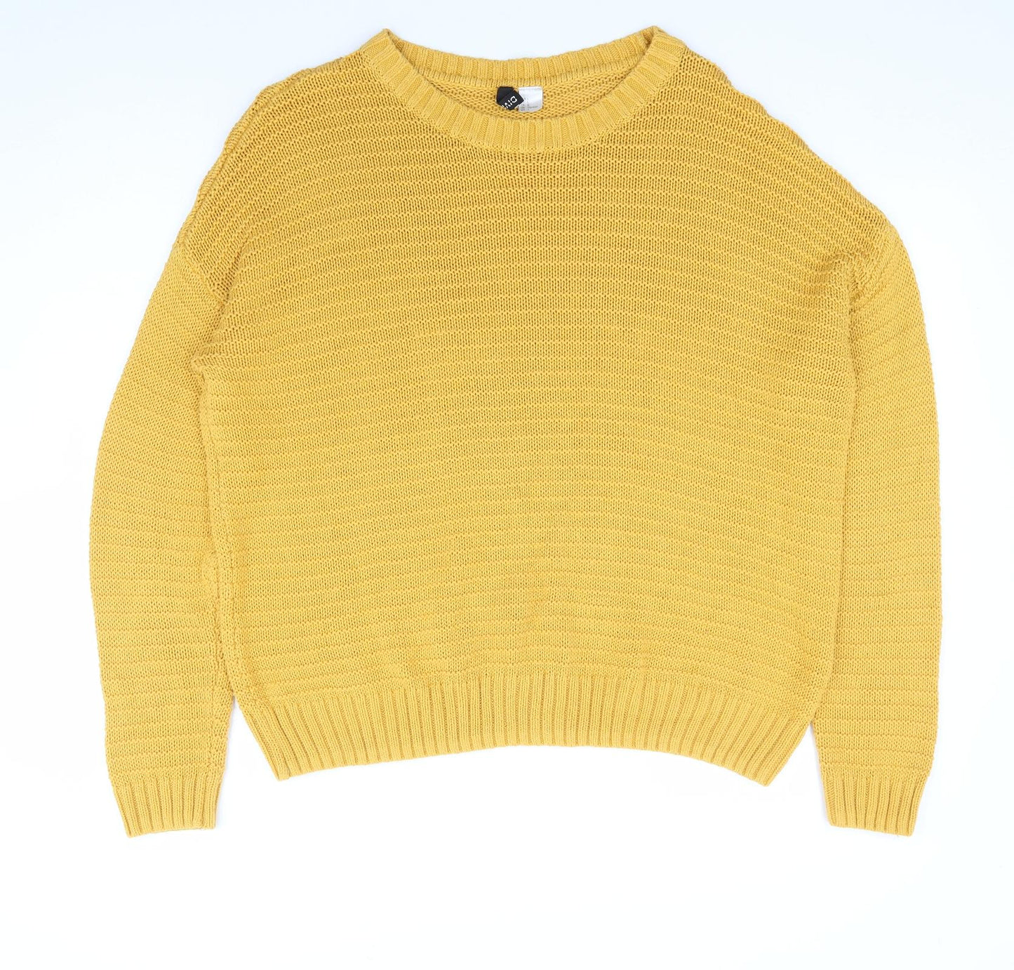 Divided by H&M Womens Yellow Round Neck Acrylic Pullover Jumper Size L