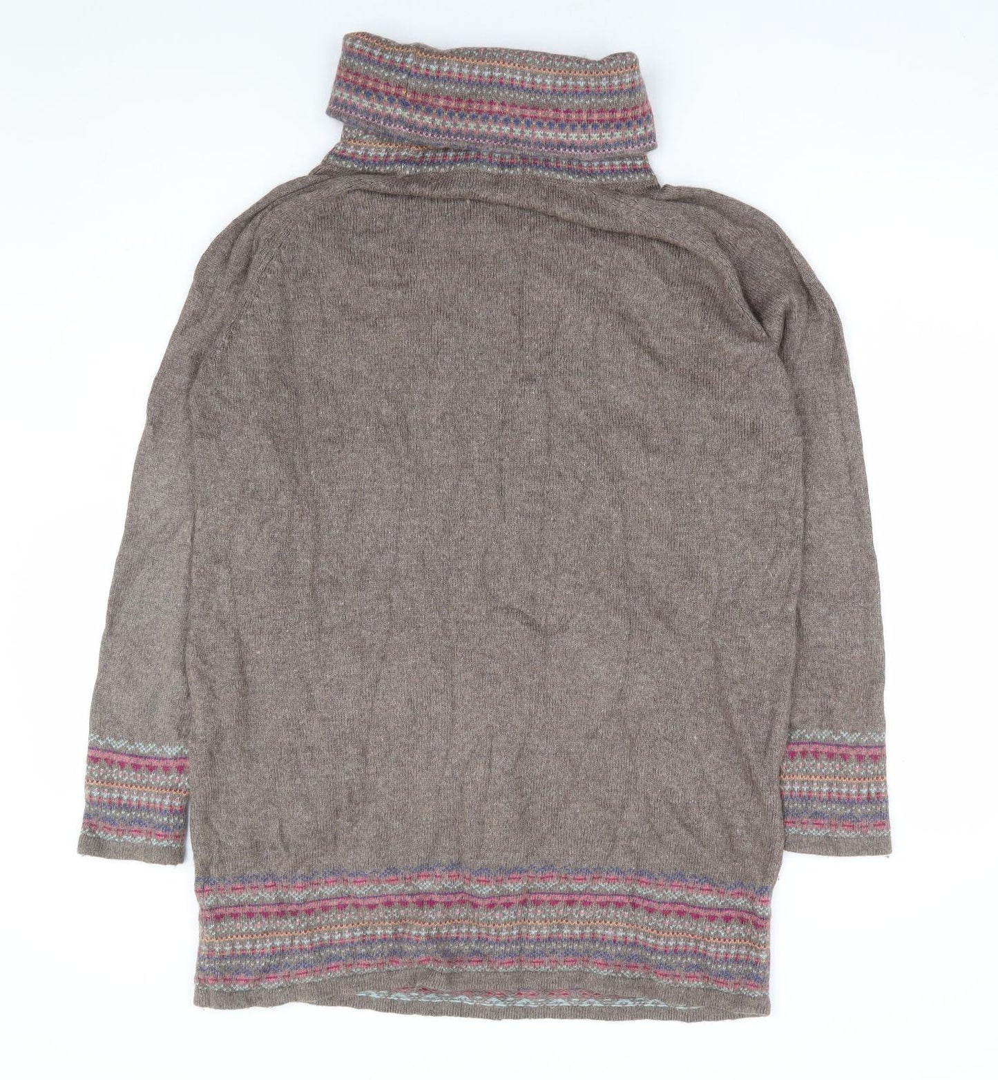 Indigo Womens Brown Fair Isle Polyamide Jumper Dress Size 12 Roll Neck Pullover