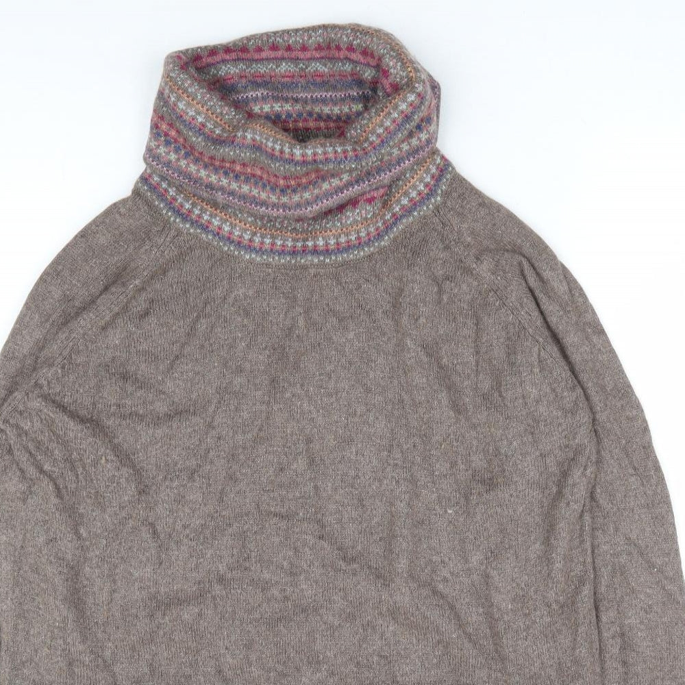Indigo Womens Brown Fair Isle Polyamide Jumper Dress Size 12 Roll Neck Pullover