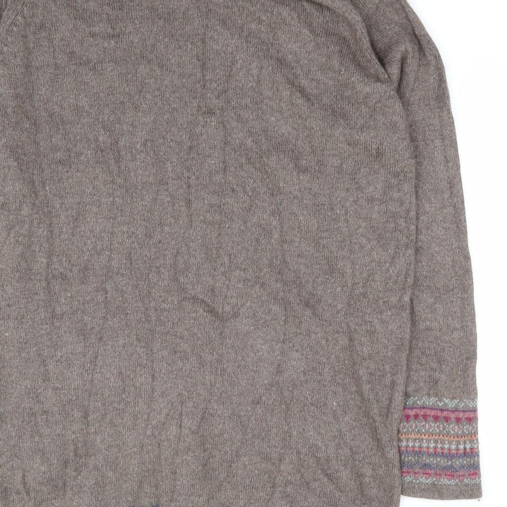 Indigo Womens Brown Fair Isle Polyamide Jumper Dress Size 12 Roll Neck Pullover