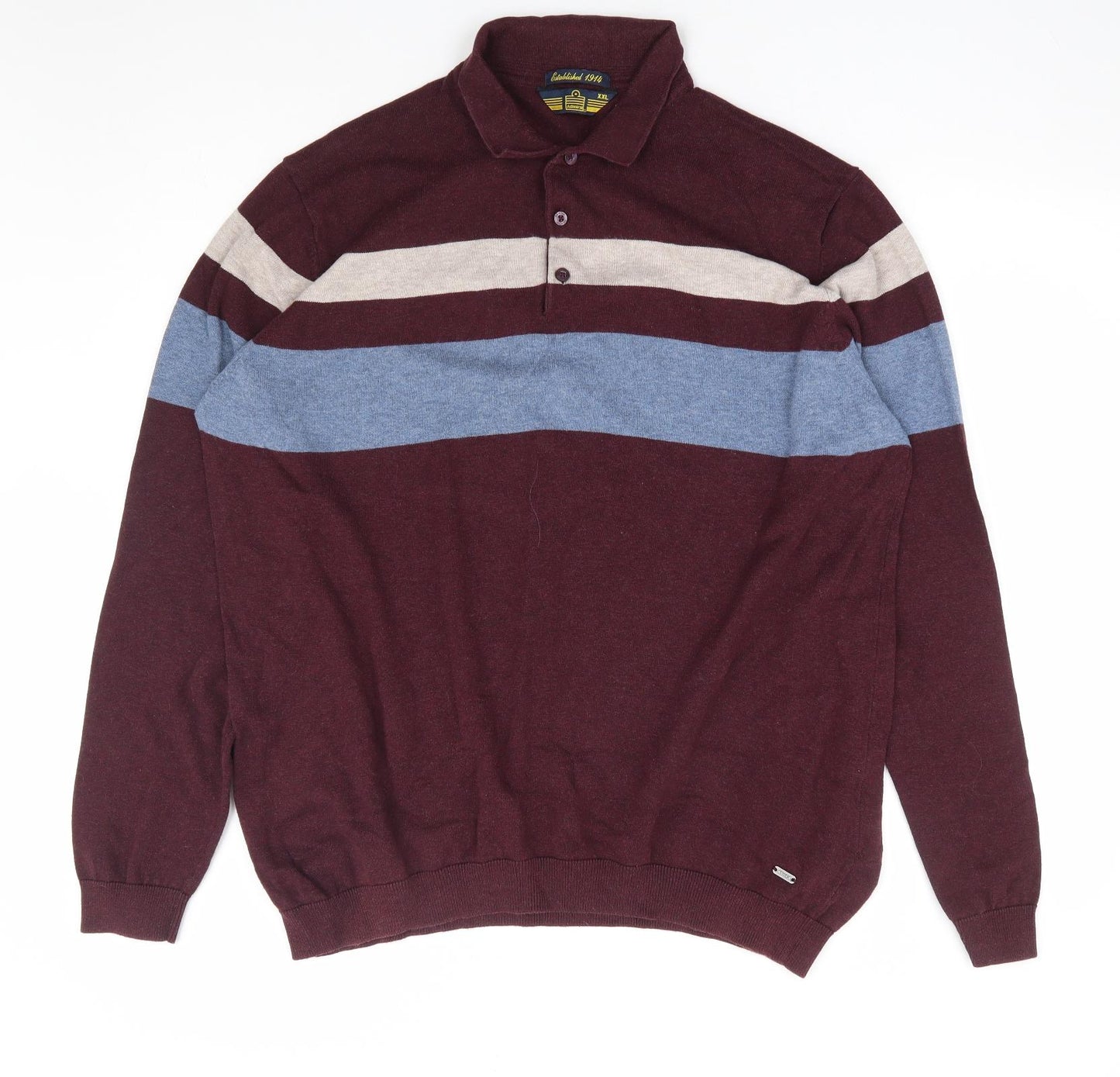 TU Mens Red Collared Striped Cotton Pullover Jumper Size 2XL